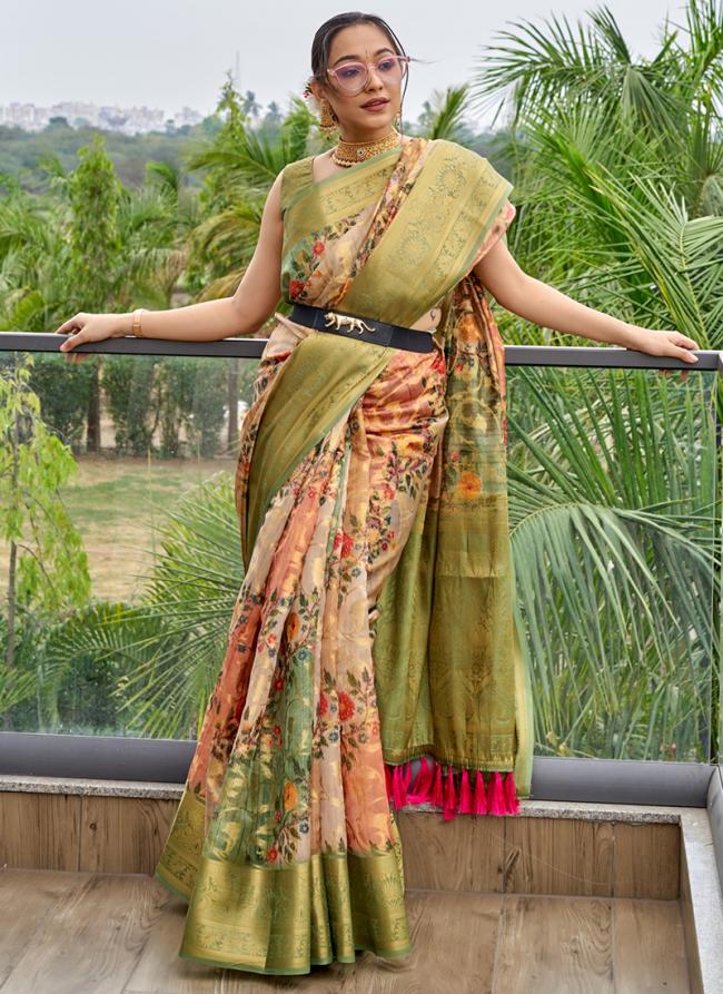 Organza Multi Colour Party Wear Zari Work Saree